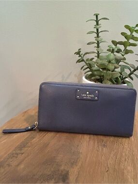 Kate Spade New York Blue Saffiano Leather Zip Around Wallet